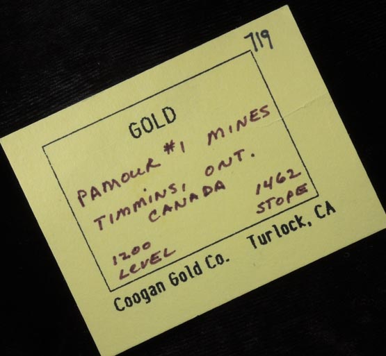 Gold in Quartz from Pamour #1 Mine, 1200' Level, 1462 Stope, 16 km ENE of Timmins, Ontario, Canada