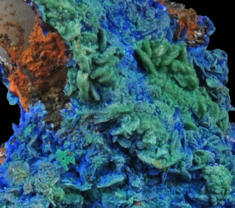 Azurite with Malachite pseudomorphs after Azurite over Quartz from M'Ssici, Tinghir, Souss-Massa-Dra, Morocco