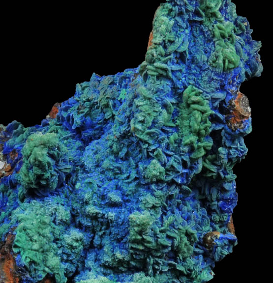 Azurite with Malachite pseudomorphs after Azurite over Quartz from M'Ssici, Tinghir, Souss-Massa-Dra, Morocco