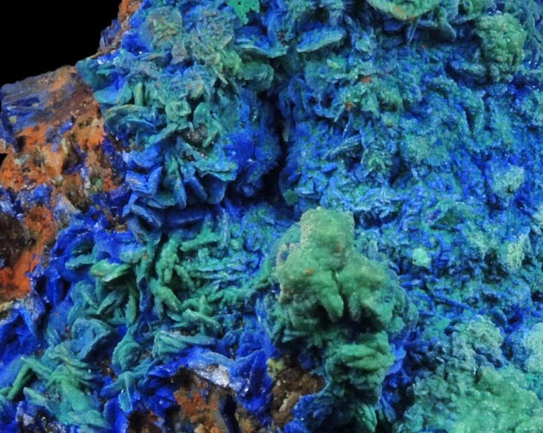 Azurite with Malachite pseudomorphs after Azurite over Quartz from M'Ssici, Tinghir, Souss-Massa-Dra, Morocco