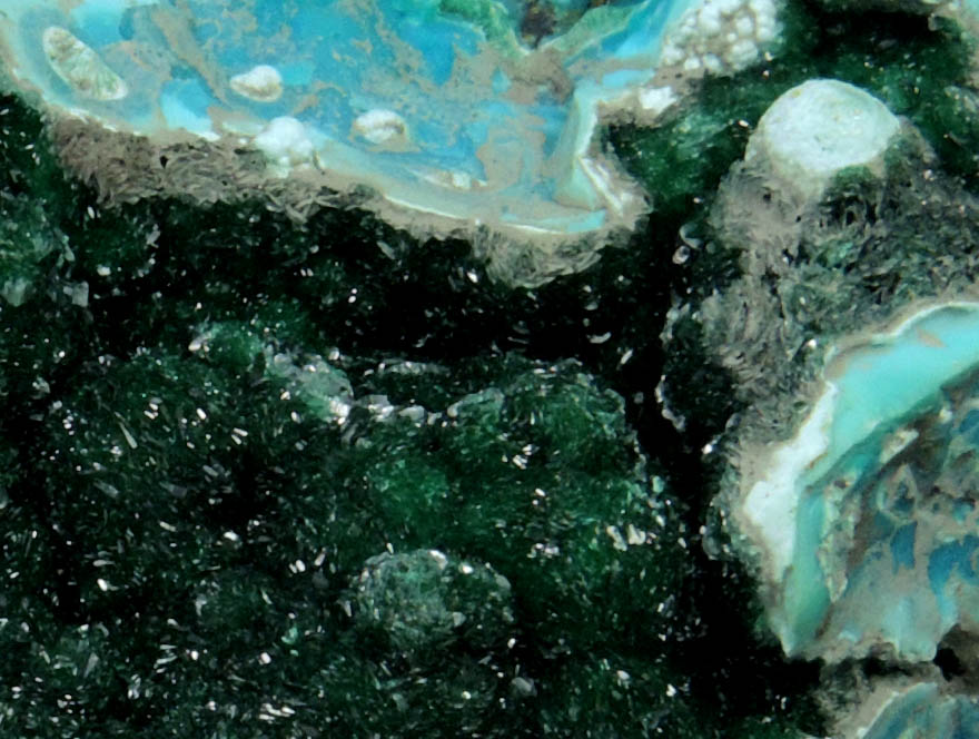 Malachite on Chrysocolla from Lubumbashi, Katanga Copperbelt, Haut-Katanga Province, Democratic Republic of the Congo