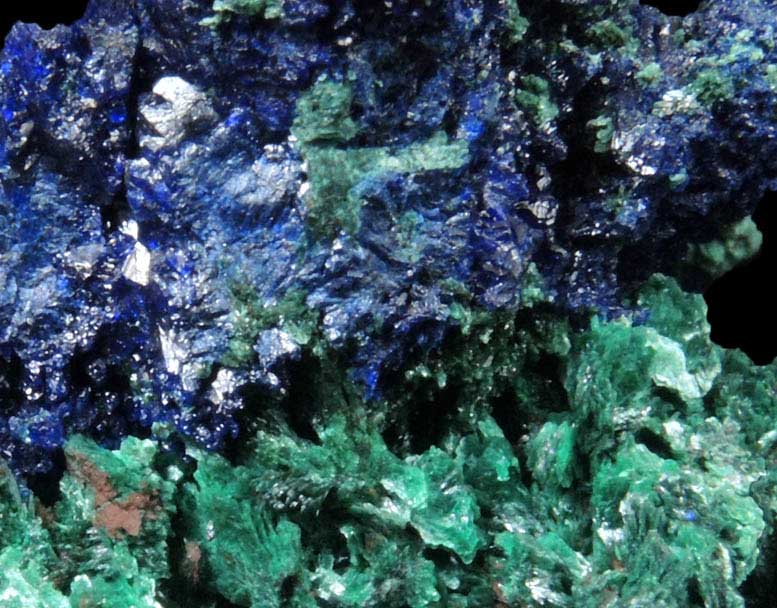 Azurite and Malachite from Ahouli Mines, Aouli, 7 km northeast of Mibladen, Zeida-Aouli-Mibladen belt, Midelt Province, Morocco