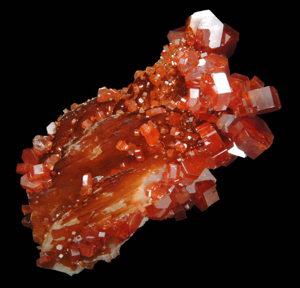 Vanadinite on Barite from Mibladen, Haute Moulouya Basin, Zeida-Aouli-Mibladen belt, Midelt Province, Morocco