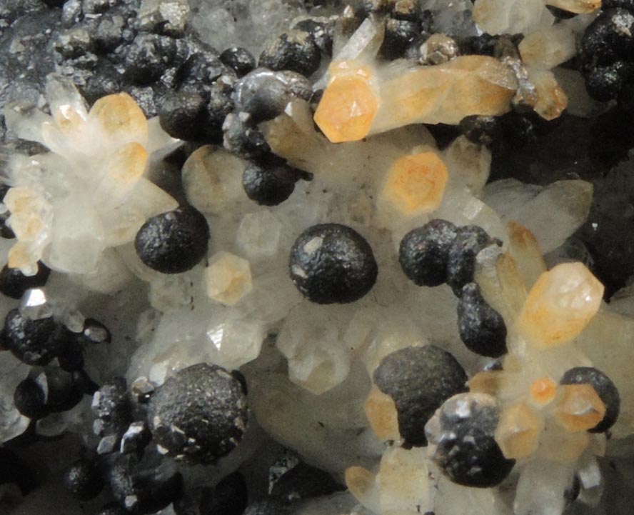 Acanthite over Quartz and Barite with minor Pyrite from Mina General, Fresnillo District, Zacatecas, Mexico