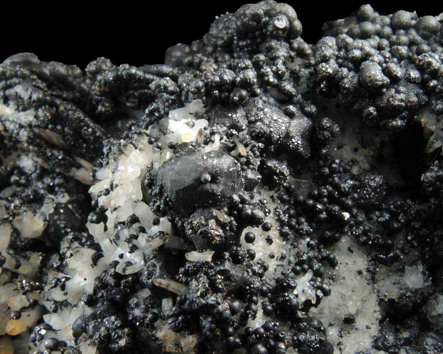 Acanthite over Quartz and Barite with minor Pyrite from Mina General, Fresnillo District, Zacatecas, Mexico