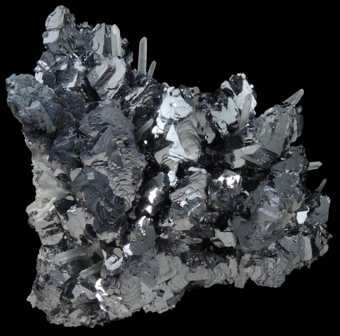 Galena (Spinel-law twinned crystals) with Quartz from Krushev Dol Mine, Davidkovo, Rhodope Mountains, Bulgaria