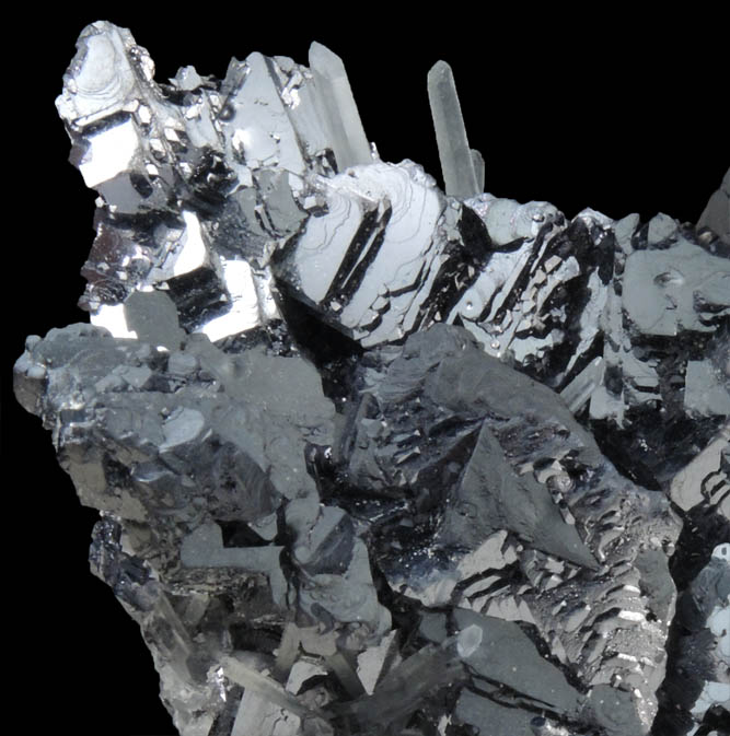 Galena (Spinel-law twinned crystals) with Quartz from Krushev Dol Mine, Davidkovo, Rhodope Mountains, Bulgaria