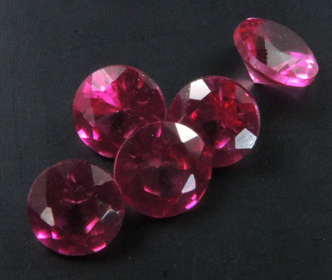 Synthetic Ruby (5 faceted gemstones totaling 1.56 carats) from India