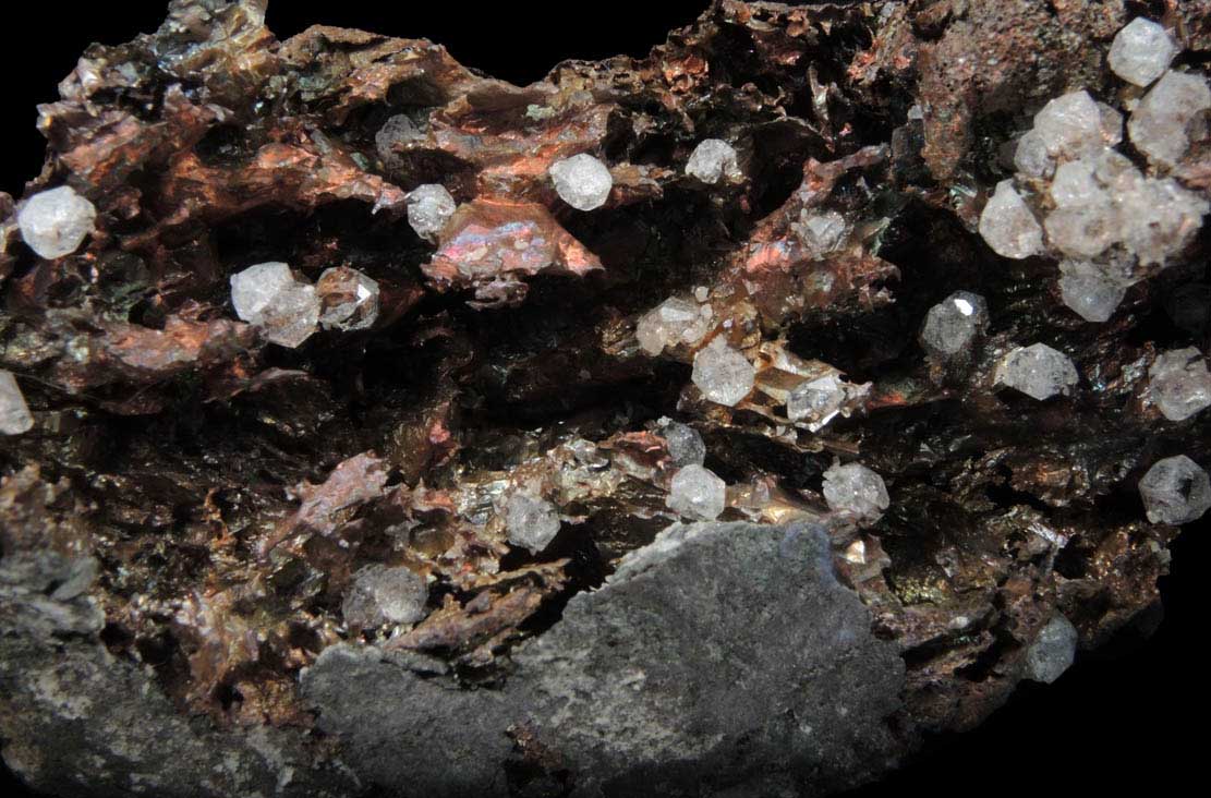 Analcime on Native Copper from Cliff Mine, south of Eagle River, Keweenaw Peninsula Copper District, Keweenaw County, Michigan