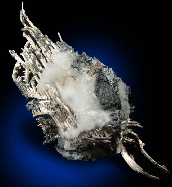 Silver wire crystals in Calcite from Andres del Rio District, Batopilas, Chihuahua, Mexico