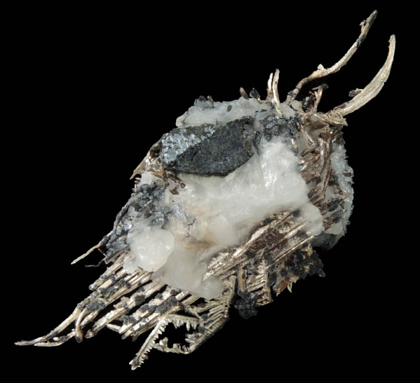 Silver wire crystals in Calcite from Andres del Rio District, Batopilas, Chihuahua, Mexico