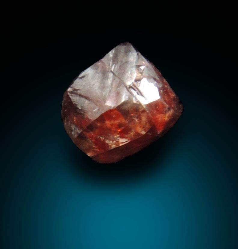 Diamond (0.67 carat dark-red dodecahedral crystal) from Jwaneng Mine, Naledi River Valley, Botswana