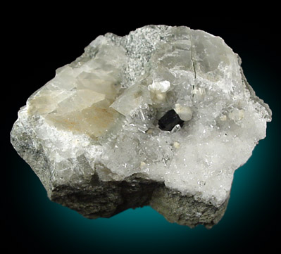 Babingtonite on Quartz from Nashik District, Maharashtra, India