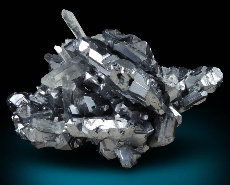 Galena (Spinel-law twinned crystals) with Quartz from Krushev Dol Mine, Davidkovo, Rhodope Mountains, Bulgaria