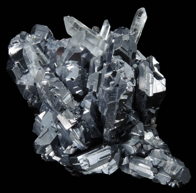 Galena (Spinel-law twinned crystals) with Quartz from Krushev Dol Mine, Davidkovo, Rhodope Mountains, Bulgaria