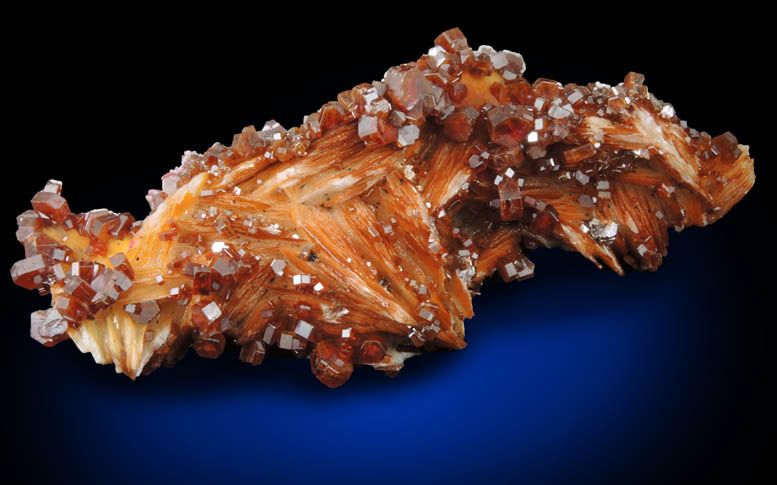 Vanadinite on Barite with Aragonite from Mibladen, Haute Moulouya Basin, Zeida-Aouli-Mibladen belt, Midelt Province, Morocco