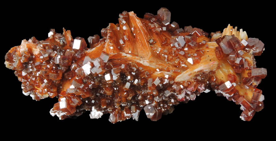 Vanadinite on Barite with Aragonite from Mibladen, Haute Moulouya Basin, Zeida-Aouli-Mibladen belt, Midelt Province, Morocco