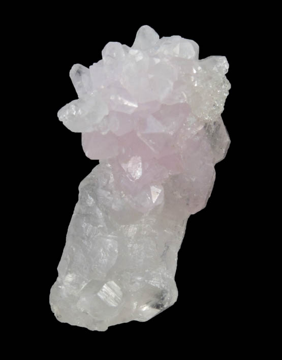Quartz var. Rose Quartz crystals on colorless Quartz from Alto da Pitorra, Laranjeiras, Galilia, Minas Gerais, Brazil