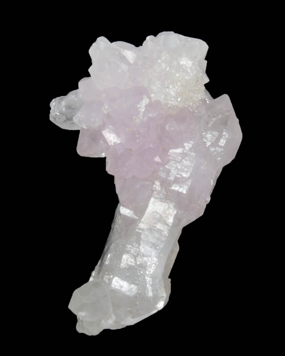 Quartz var. Rose Quartz crystals on colorless Quartz from Alto da Pitorra, Laranjeiras, Galilia, Minas Gerais, Brazil