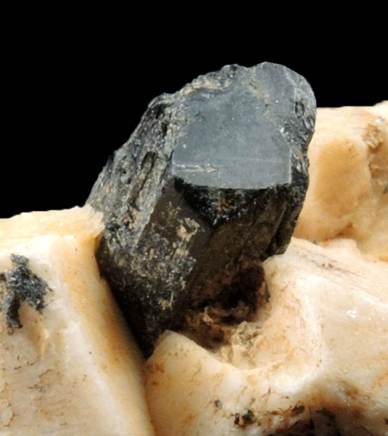 Arfvedsonite (rare twinned terminated Arfvedsonite crystals) on Microcline from Hurricane Mountain, east of Intervale, Carroll County, New Hampshire