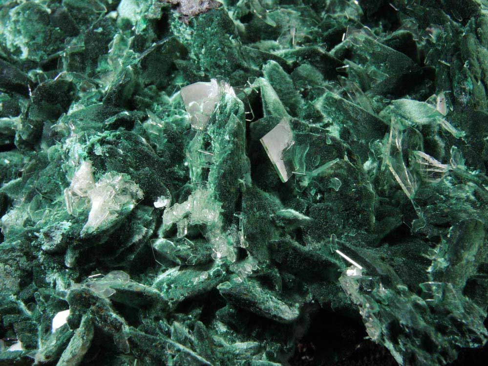 Malachite over Chalcocite-Cuprite pseudomorphs after Azurite with Barite from Milpillas Mine, Cuitaca, Sonora, Mexico