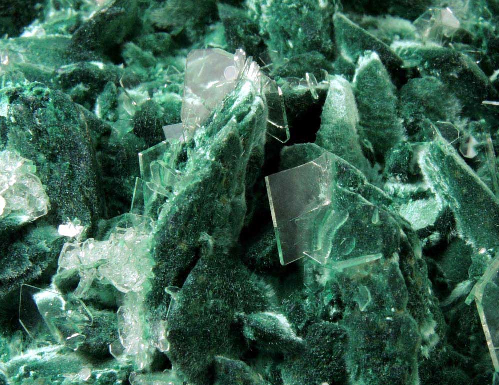 Malachite over Chalcocite-Cuprite pseudomorphs after Azurite with Barite from Milpillas Mine, Cuitaca, Sonora, Mexico