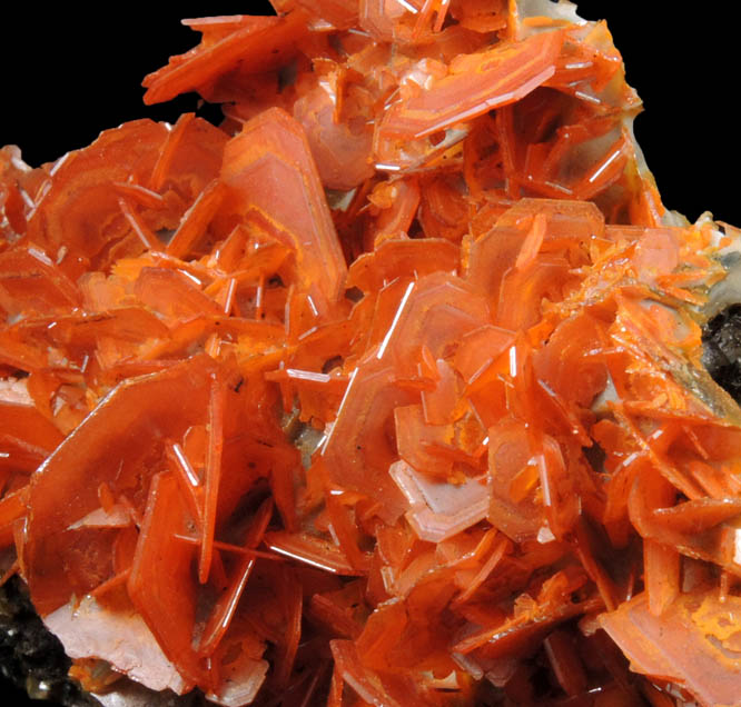 Wulfenite on Calcite from Jianshan Mine, Kuruktag Mountains, 300 km southeast of rmqi, Shanshan County, Xinjiang Uygur Region, China