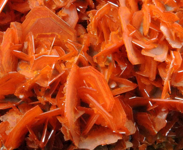 Wulfenite on Calcite from Jianshan Mine, Kuruktag Mountains, 300 km southeast of rmqi, Shanshan County, Xinjiang Uygur Region, China