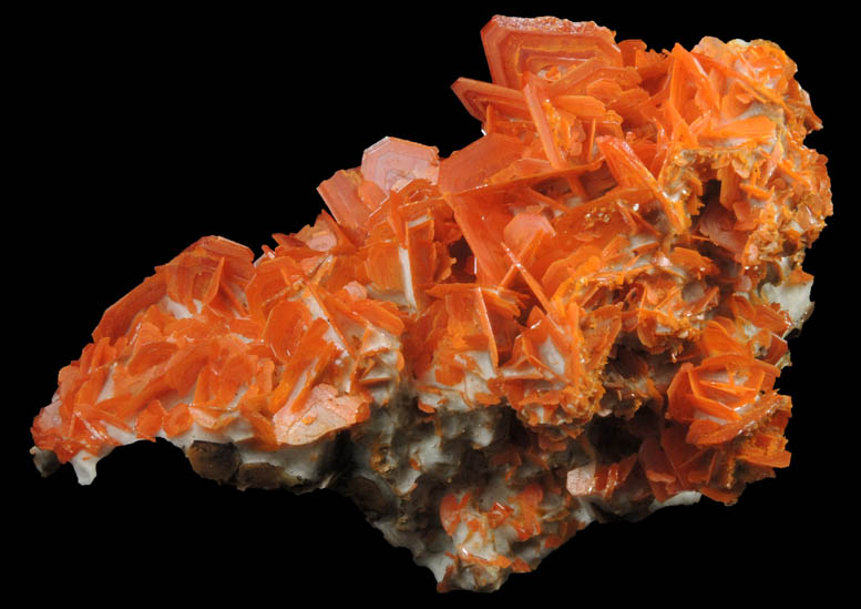 Wulfenite on Calcite from Jianshan Mine, Kuruktag Mountains, 300 km southeast of rmqi, Shanshan County, Xinjiang Uygur Region, China