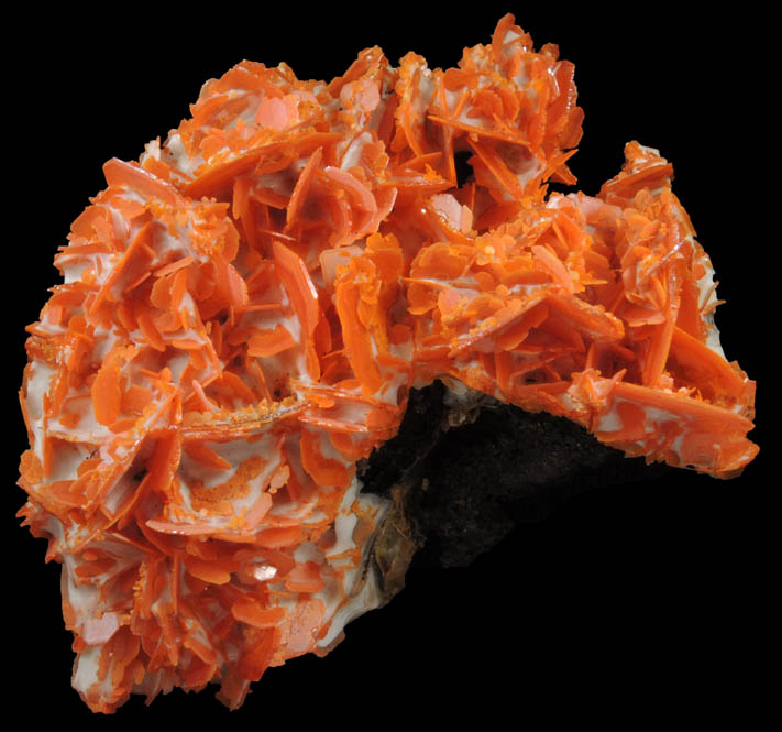 Wulfenite on Calcite from Jianshan Mine, Kuruktag Mountains, 300 km southeast of rmqi, Shanshan County, Xinjiang Uygur Region, China