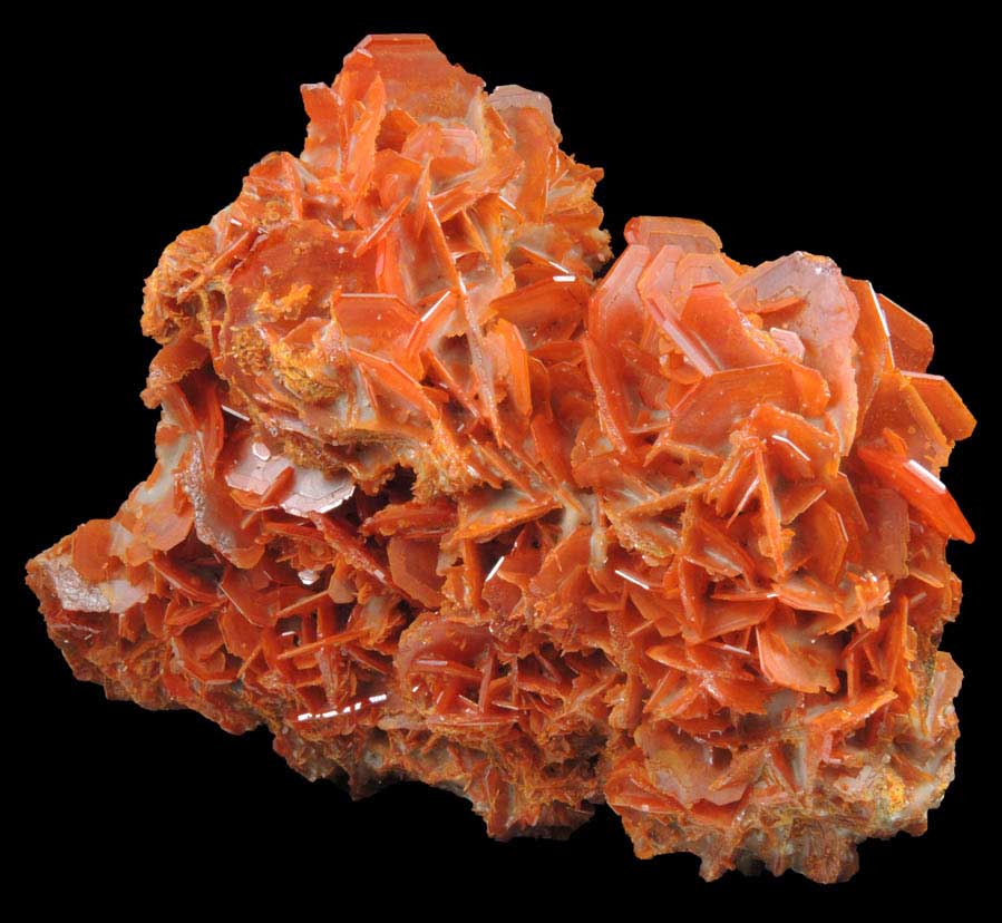 Wulfenite on Calcite from Jianshan Mine, Kuruktag Mountains, 300 km southeast of rmqi, Shanshan County, Xinjiang Uygur Region, China