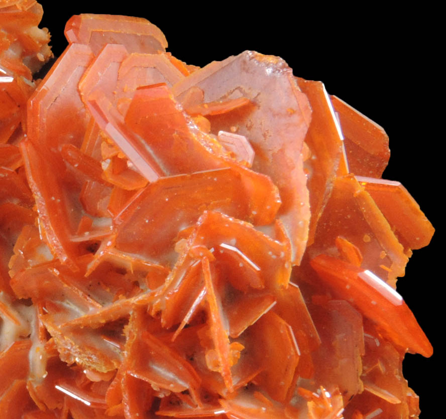 Wulfenite on Calcite from Jianshan Mine, Kuruktag Mountains, 300 km southeast of rmqi, Shanshan County, Xinjiang Uygur Region, China