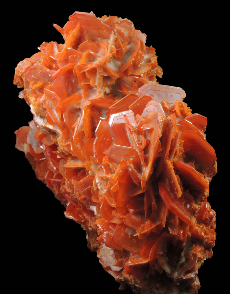 Wulfenite on Calcite from Jianshan Mine, Kuruktag Mountains, 300 km southeast of rmqi, Shanshan County, Xinjiang Uygur Region, China