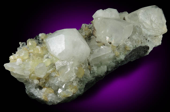 Analcime and Calcite on Prehnite and Quartz from Goboboseb Mountains, 43 km west of Brandberg Mountain, Erongo region, Namibia