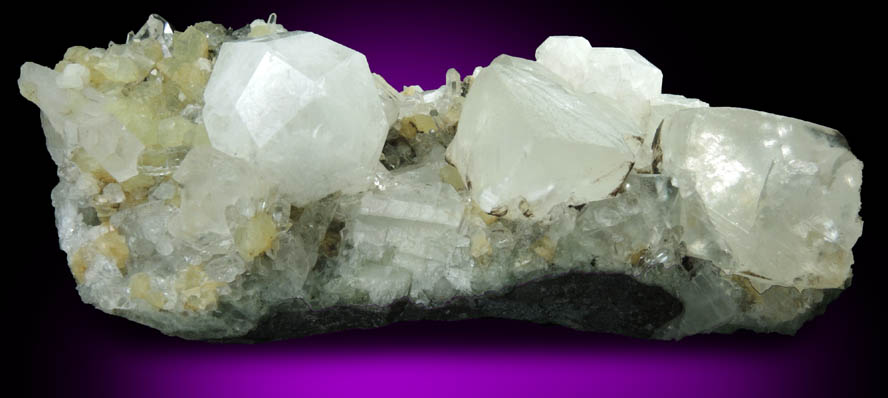 Analcime and Calcite on Prehnite and Quartz from Goboboseb Mountains, 43 km west of Brandberg Mountain, Erongo region, Namibia