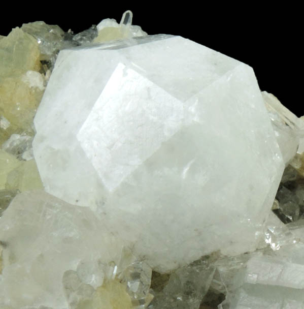 Analcime and Calcite on Prehnite and Quartz from Goboboseb Mountains, 43 km west of Brandberg Mountain, Erongo region, Namibia