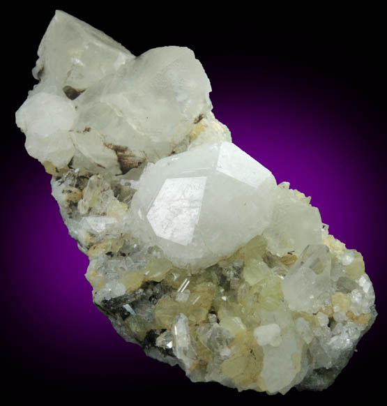 Analcime and Calcite on Prehnite and Quartz from Goboboseb Mountains, 43 km west of Brandberg Mountain, Erongo region, Namibia