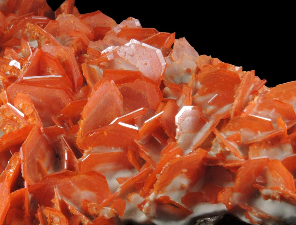 Wulfenite on Calcite from Jianshan Mine, Kuruktag Mountains, 300 km southeast of rmqi, Shanshan County, Xinjiang Uygur Region, China