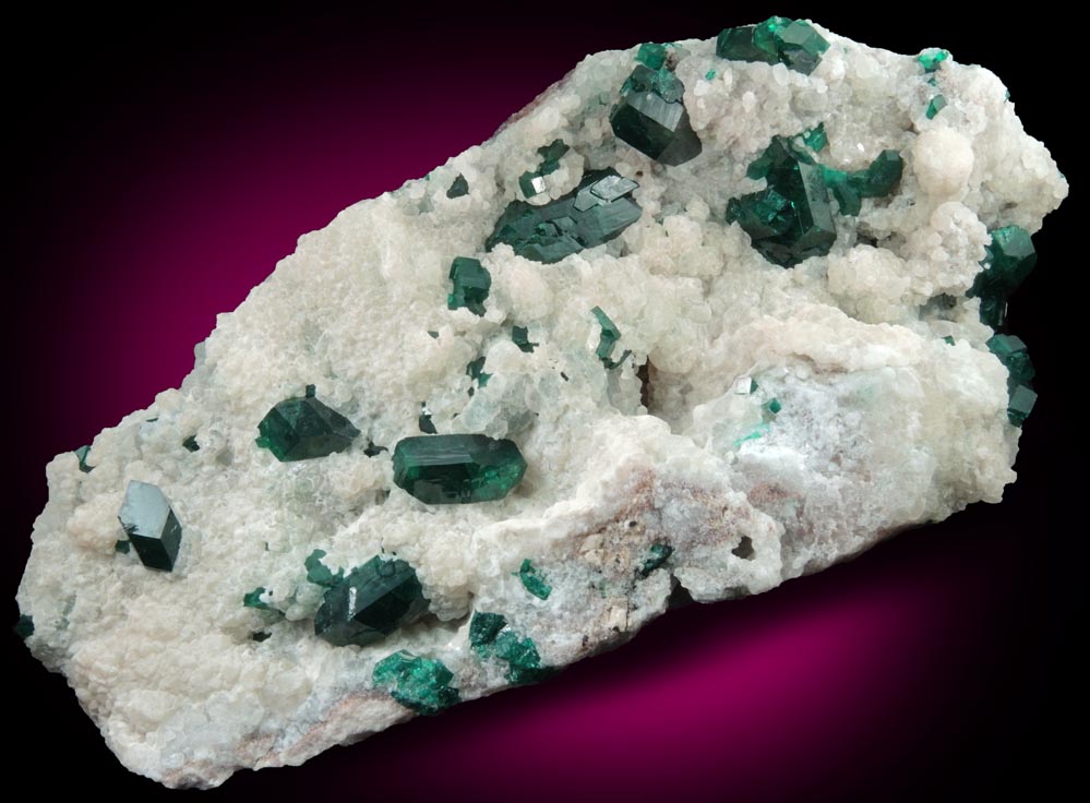 Dioptase on Calcite from Kaokoveld, Kunene Region, Namibia