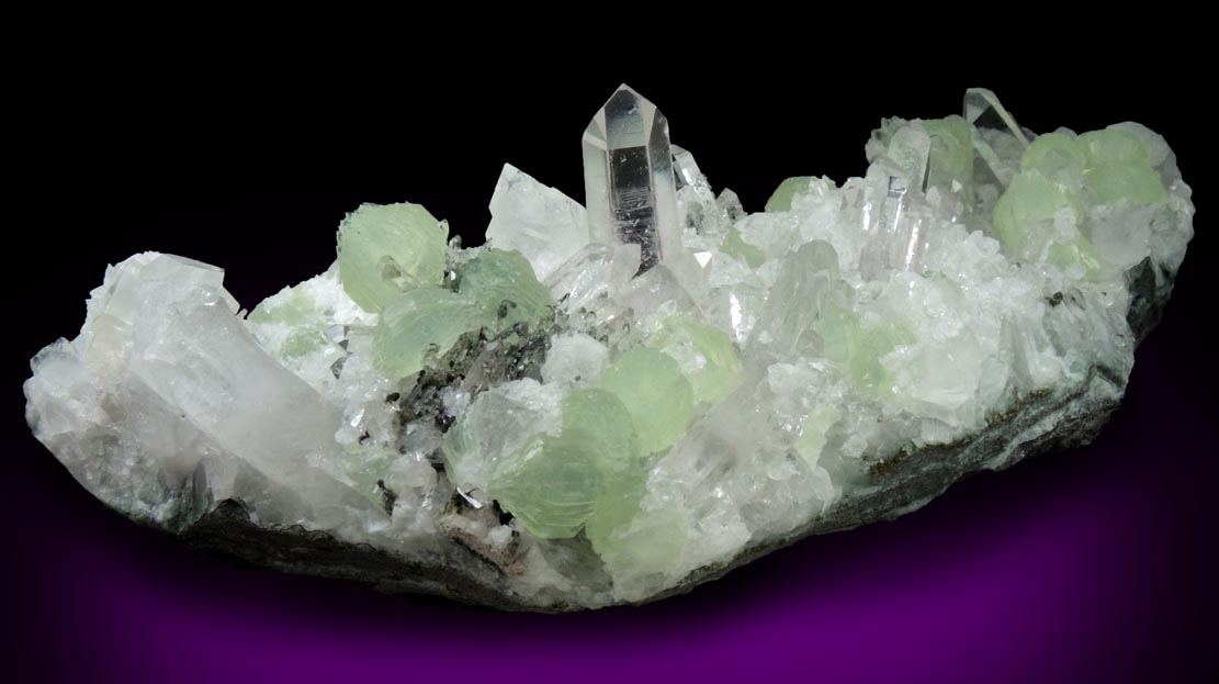 Prehnite, Quartz, Apophyllite, Calcite from Goboboseb Mountains, 43 km west of Brandberg Mountain, Erongo region, Namibia