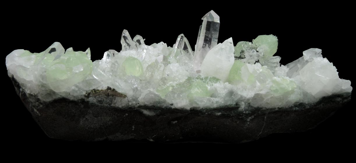 Prehnite, Quartz, Apophyllite, Calcite from Goboboseb Mountains, 43 km west of Brandberg Mountain, Erongo region, Namibia