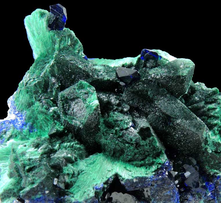 Azurite on Malachite pseudomorphs after Azurite from Milpillas Mine, Cuitaca, Sonora, Mexico