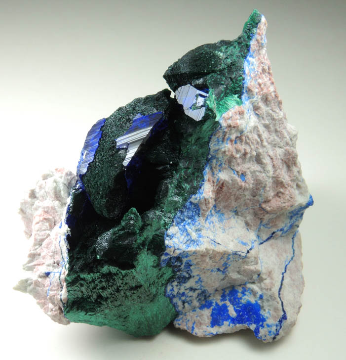 Azurite and Malachite pseudomorphs after Azurite from Milpillas Mine, Cuitaca, Sonora, Mexico