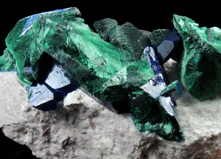 Azurite and Malachite pseudomorphs after Azurite from Milpillas Mine, Cuitaca, Sonora, Mexico