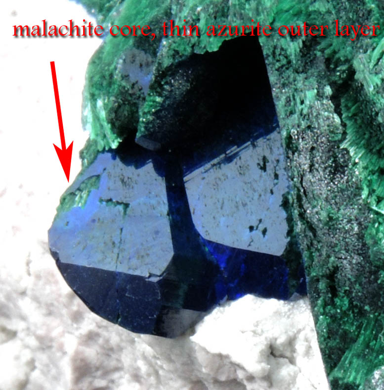 Azurite and Malachite pseudomorphs after Azurite from Milpillas Mine, Cuitaca, Sonora, Mexico