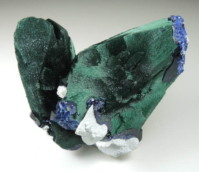Malachite pseudomorphs after Azurite with Azurite from Milpillas Mine, Cuitaca, Sonora, Mexico