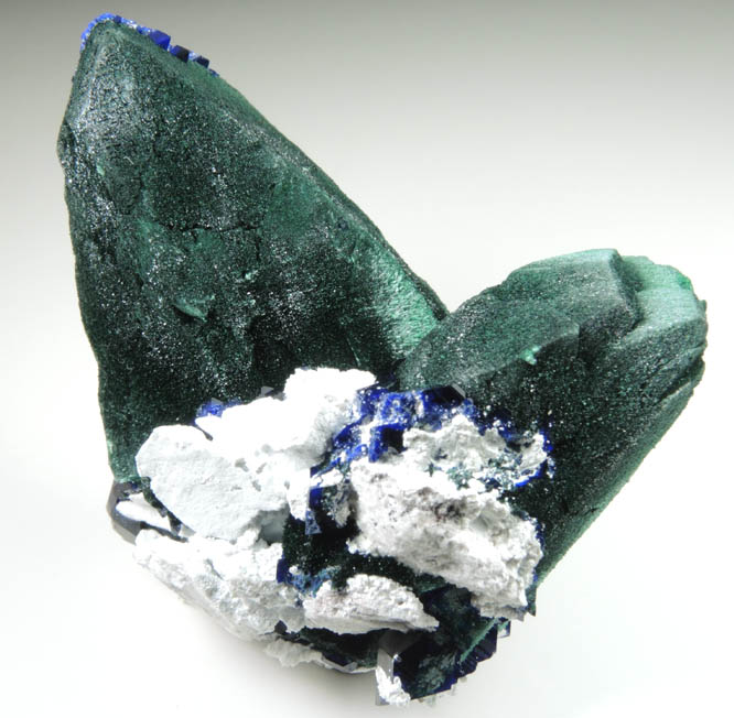 Malachite pseudomorphs after Azurite with Azurite from Milpillas Mine, Cuitaca, Sonora, Mexico