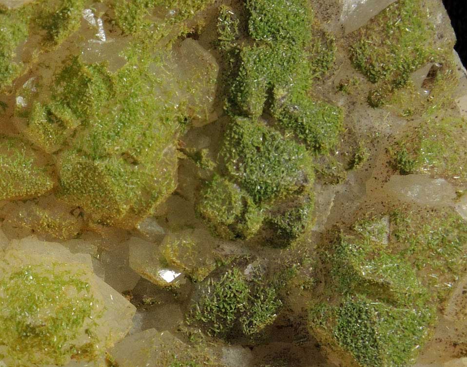 Pyromorphite on Quartz from Sarrowcole Vein, Laverock Hall, Leadhills, South Lanarkshire, Strathclyde, Scotland