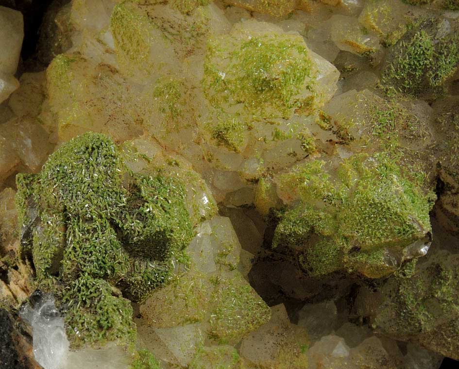 Pyromorphite on Quartz from Sarrowcole Vein, Laverock Hall, Leadhills, South Lanarkshire, Strathclyde, Scotland