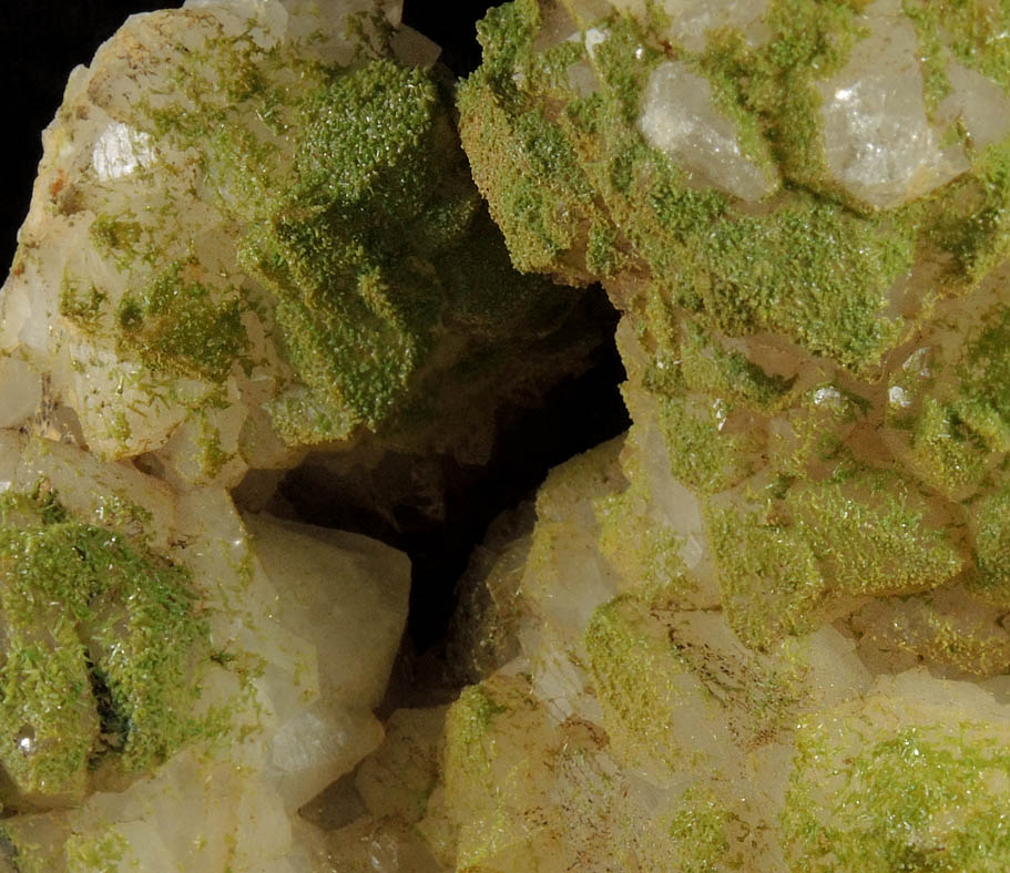 Pyromorphite on Quartz from Sarrowcole Vein, Laverock Hall, Leadhills, South Lanarkshire, Strathclyde, Scotland